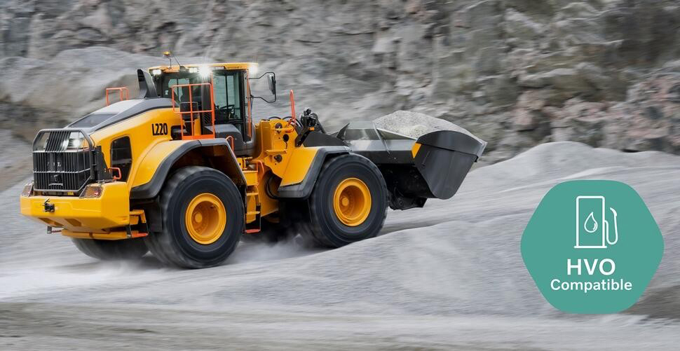 Volvo L220 hjullastare kan köras på HVO 100.