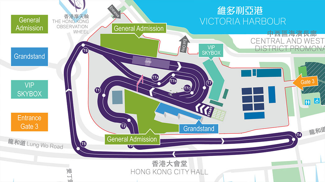 Karta - map över World RX of China - banan i Victoria Harbour i Hongkong