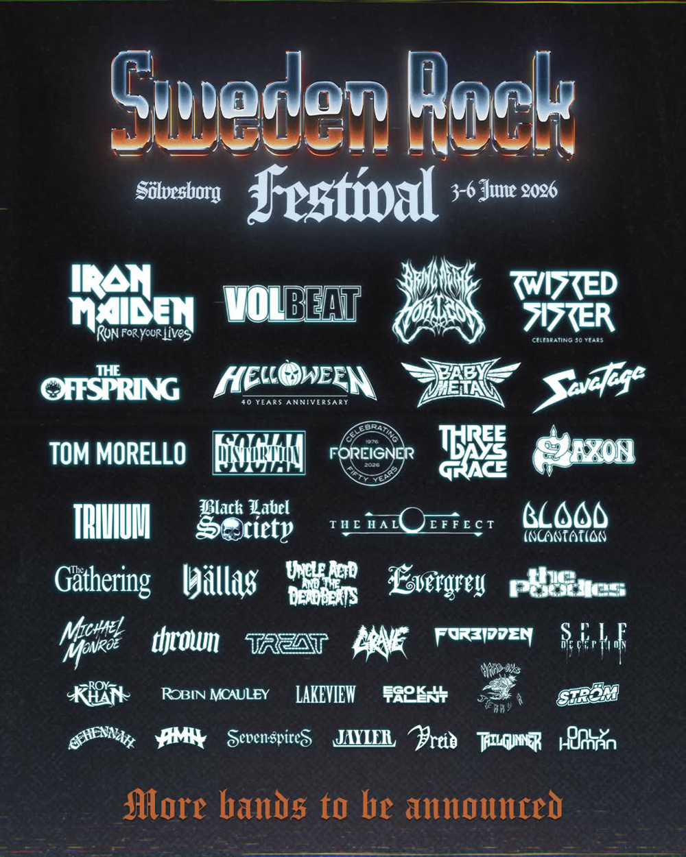 Sweden Rock Festival 2026 lineup - November 2025