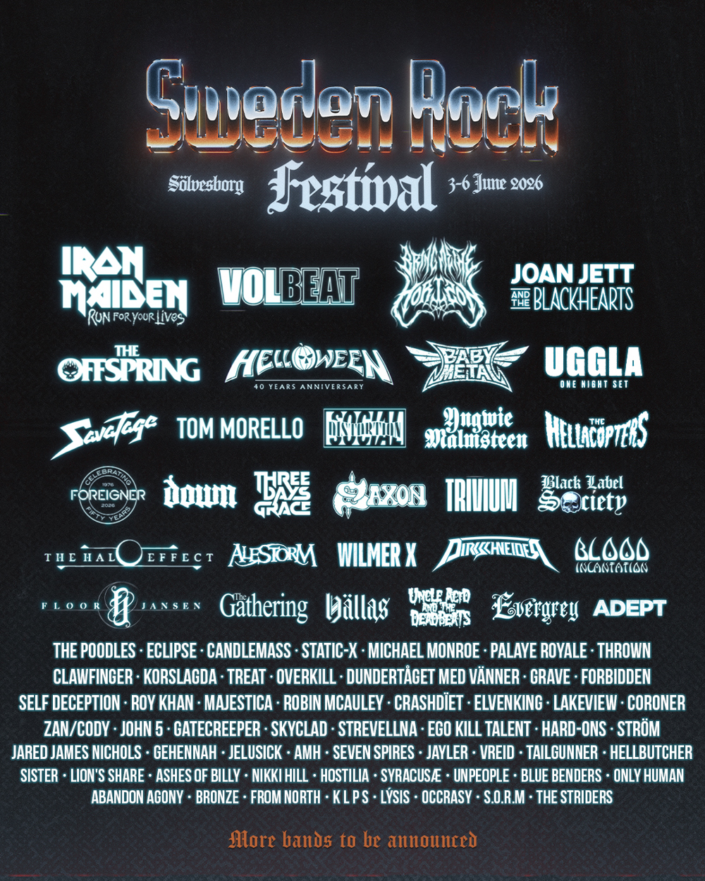 Sweden Rock Festival 2026 - artister lista
